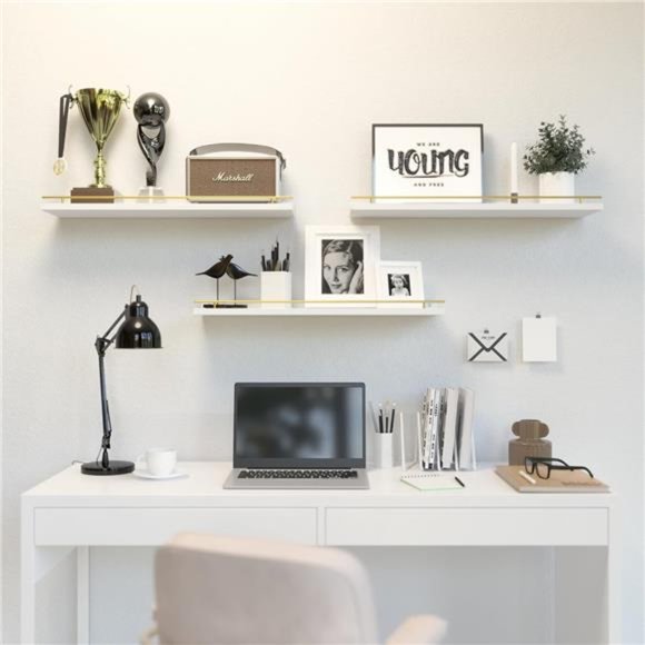 Floating Shelves 24 inches with Gold Metal Guardrail, Wall Decor Set of 3 - Picture 7 of 8